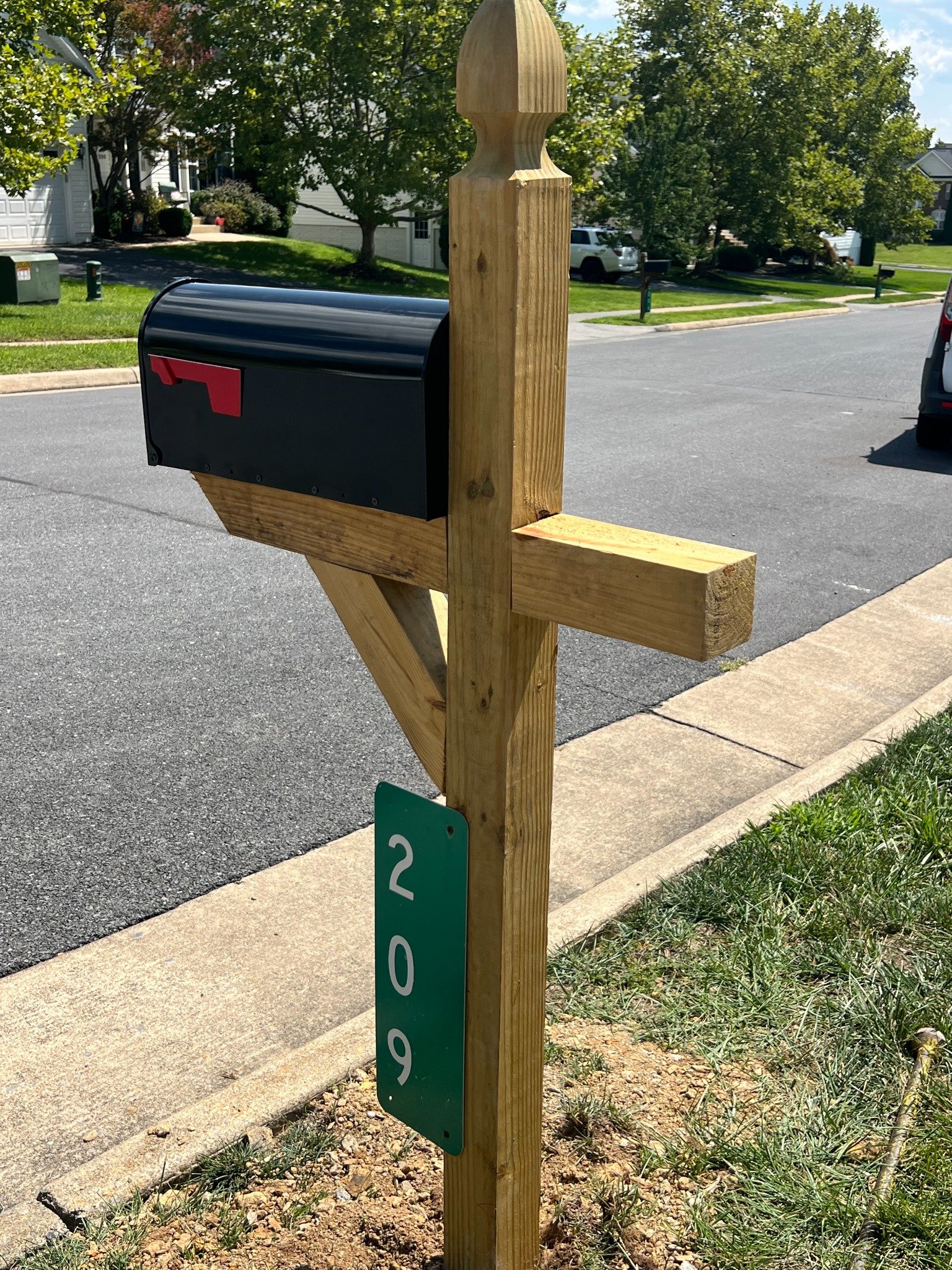 New mailbox post installation front view