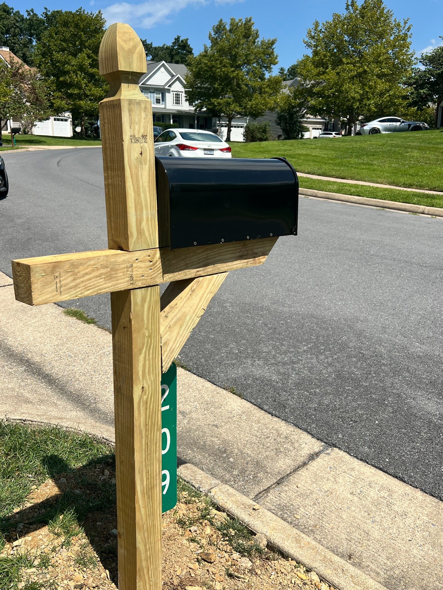 New mailbox post installation side view